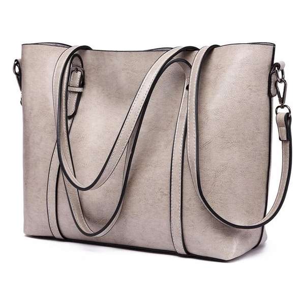 Miss Lulu  Dames Handtas - Schoudertas - Shopper - Laptoptas - Werktas - Grote Capaciteit - Grijs (E6709 GY)