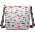 MISS LULU Canvas SCHOUDERTAS  FISH. Superhandig voor school/uni/werk!(L1104FH BG)