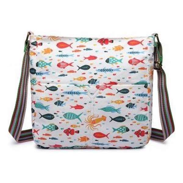 MISS LULU Canvas SCHOUDERTAS  FISH. Superhandig voor school/uni/werk!(L1104FH BG)