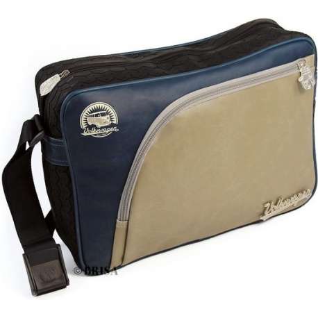 VW T1 Bus Messenger Bag met Bandenprofiel - Vintage Logo/beige&blauw