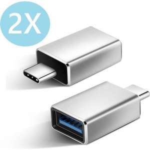 Set van 2 USB-C naar USB-A adapter OTG Converter USB 3.0 | |2 pack| USB C to USB A HUB | Verloop - Zilver