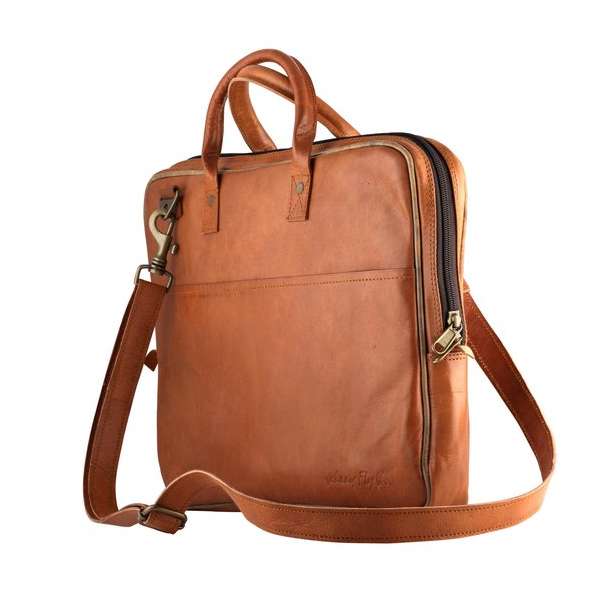 Johnny Fly Leren Laptop Tas - bruin - ecologisch