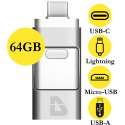 USB Stick 64GB - Flashdrive voor iPhone / iOS / Android / Windows 64GB - Flash Drive 4  In 1 - Douxe T05