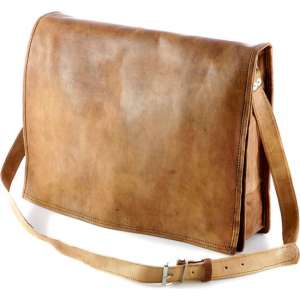 Damestas 13 inch-  Bruin ECHTE LEDER - 33  x 29 x 6 cm -  Satcheltas - Handgemaakte  Schoudertas Almeria SQ13