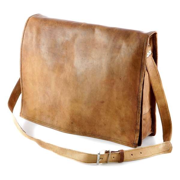 Damestas 13 inch-  Bruin ECHTE LEDER - 33  x 29 x 6 cm -  Satcheltas - Handgemaakte  Schoudertas Almeria SQ13