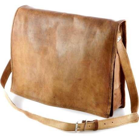 Damestas 13 inch-  Bruin ECHTE LEDER - 33  x 29 x 6 cm -  Satcheltas - Handgemaakte  Schoudertas Almeria SQ13