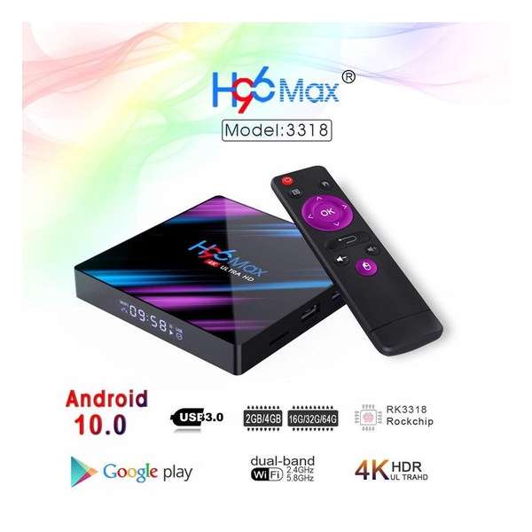 H96 Max - Smart Tv Box 4K - Android 10 - 4GB RAM - 32GB ROM - Youtube / Netflix