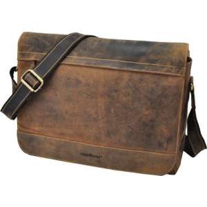 GreenBerry Stoere bruine leren messenger bag met laptopvak � Dakota