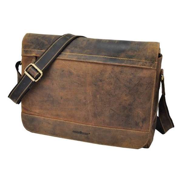 GreenBerry Stoere bruine leren messenger bag met laptopvak � Dakota