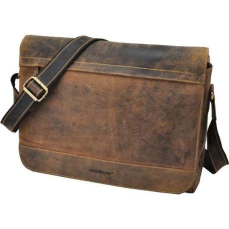 GreenBerry Stoere bruine leren messenger bag met laptopvak � Dakota