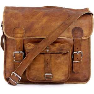 Laptoptas 16 inch  – Vintage Look Messengertas ‘Granada’  Cognac Bruin Echt Leer