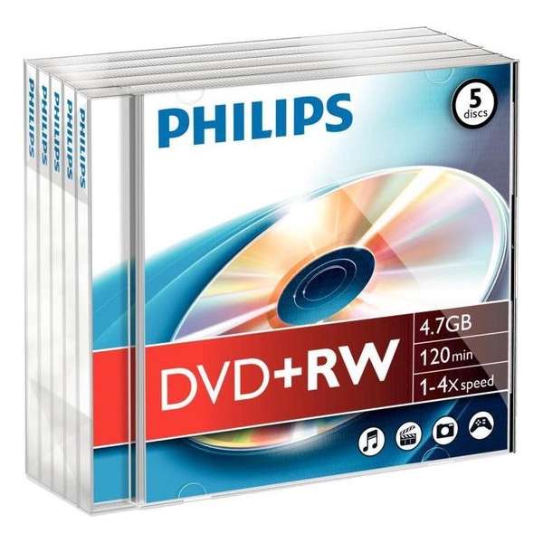 Philips DW4S4J05F - DVD+RW - 4,7GB - Speed 4x - Jewelcase - 5 stuks