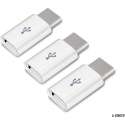A-Konic ©- Set van 3 verloop adapter MICRO USB-adapter naar USB-C | Opzetstuk | Micro-USB to USB C Converter | Wit
