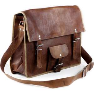 Laptoptas 15,6 inch “Lobo SQ15” - Messengertas – Cognac Bruin Echt Leer Businesstas - Unisex Tas Vintage Look Design