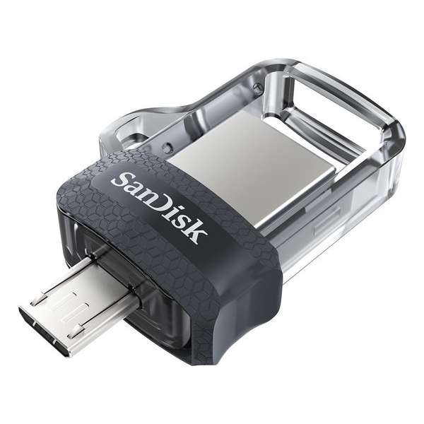 Sandisk Ultra Dual m3.0 USB flash drive 256 GB USB Type-A / Micro-USB 3.2 Gen 1 (3.1 Gen 1) Zwart, Zilver, Transparant