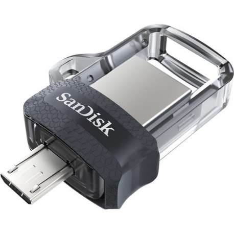 Sandisk Ultra Dual m3.0 USB flash drive 256 GB USB Type-A / Micro-USB 3.2 Gen 1 (3.1 Gen 1) Zwart, Zilver, Transparant