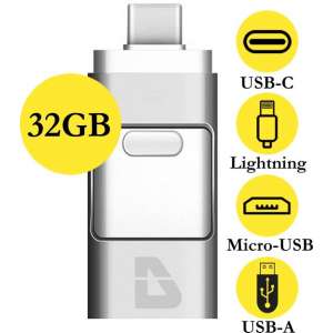 USB Stick 32GB - Flashdrive voor iPhone / iOS / Android / Windows 32GB - Flash Drive 4 In 1 - Douxe T05