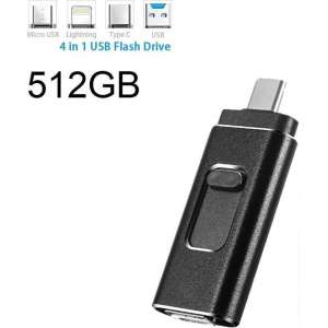 DrPhone EasyDrive - 512GB - 4 In 1 Flashdrive - OTG USB 3.0 + USB-C + Micro USB + Ligtning iPhone - Android - Tablet Opslag