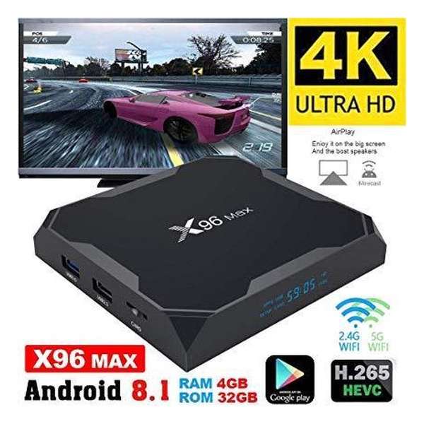 TVBOX X96 MAX AMLOGIC S905X2 Quadcore 2.0Ghz Android 8.1 met 4GB RAM en 32GB ROM