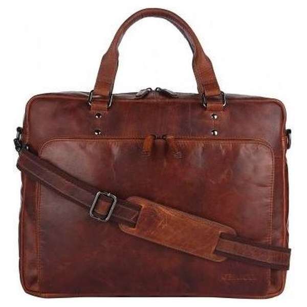 Genicci Leo 15 inch laptoptas Cognac