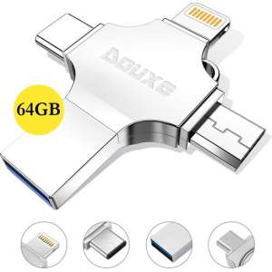 USB Stick 64GB - Flashdrive voor iPhone / iOS / Android 64GB - Flash Drive 4 In 1 - Douxe T03