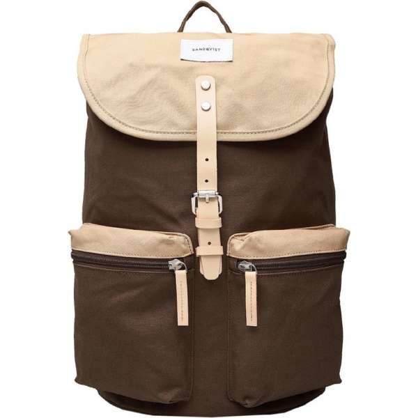 Sandqvist Roald Backpack multi olive / beige with natural leather