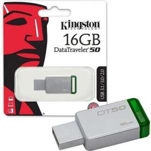 Het origineel Kingston 16GB Technology DataTraveler 50  USB 3.0 (3.1 Gen 1) USB-Type-A-aansluiting Groen, Zilver USB flash drive