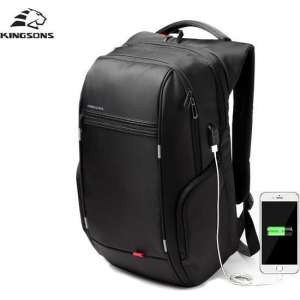 Kingson Laptop Tas | 15 Inch | Anti-Diefstal | USB-oplader | Zwart | Rugzak | Werk / Student