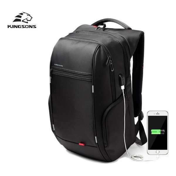 Kingson Laptop Tas | 15 Inch | Anti-Diefstal | USB-oplader | Zwart | Rugzak | Werk / Student