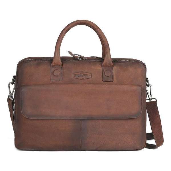 Sparwell tas - Lederen laptoptas 15,5 inch - Aktetas - Bruin