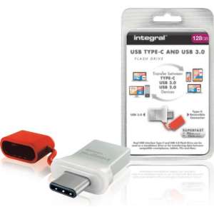 Integral FUSION 3.0 TYPE-C USB flash drive 128 GB USB Type-A / USB Type-C 3.2 Gen 1 (3.1 Gen 1) Zilver, Rood