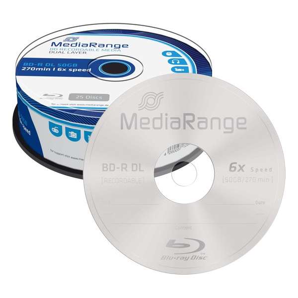 MediaRange MR508 Lees/schrijf blu-ray disc BD-R DL 50 GB 25 stuk(s)