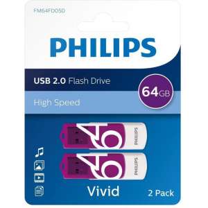 Philips FM64FD05D - USB 2.0 64GB - Vivid - Paars - 2 stuks