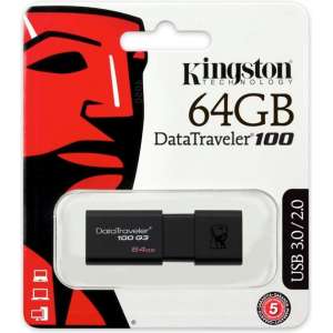 Kingston DataTraveler 100 G3 64GB USB Stick 3.0 Flash Drive - Zwart