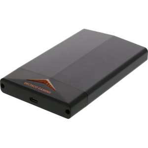DELTACO GAMING GAM-091, USB-C 3.1 Gen 2 Behuizing voor 2.5 "SATA / SSD-behuizing, Max 2TB HDD, oranje LED, zwart