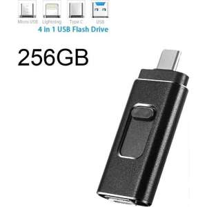 DrPhone EasyDrive - 256GB - 4 In 1 Flashdrive - OTG USB 3.0 + USB-C + Micro USB + Ligtning iPhone - Android - Tablet Opslag