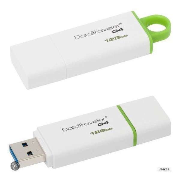 Benza - Kingston MEM DataTraveler USB Geheugenstick Flash Drive 100 G4 128GB 3.0 - Wit (Inc. Benza USB verlengkabel)