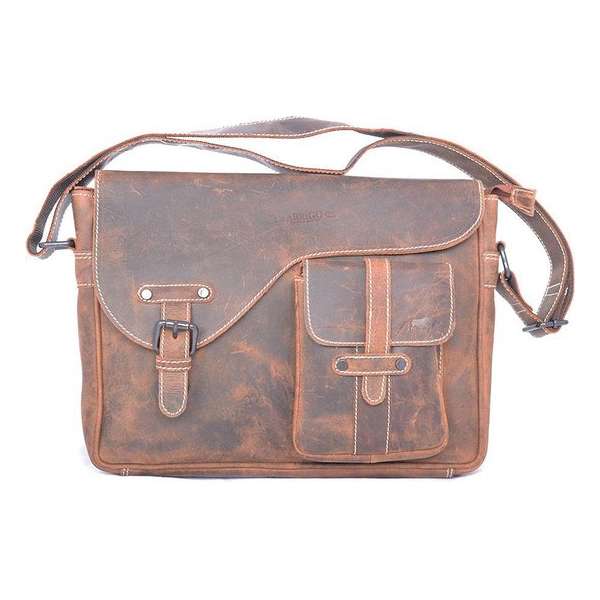 Buffelleren messenger bag met klep, cognac-Arrigo