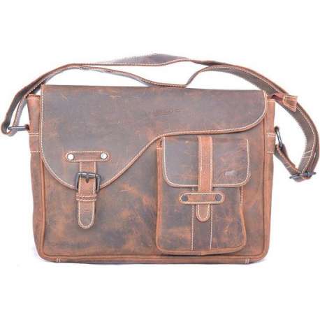 Buffelleren messenger bag met klep, cognac-Arrigo