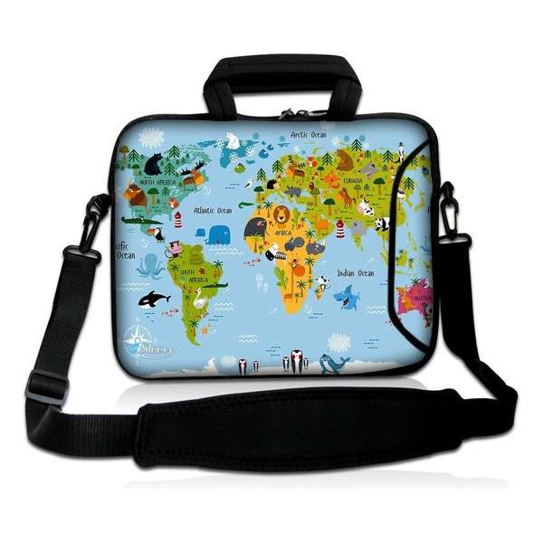 Laptoptas 15,6 inch wereldkaart dieren - Sleevy