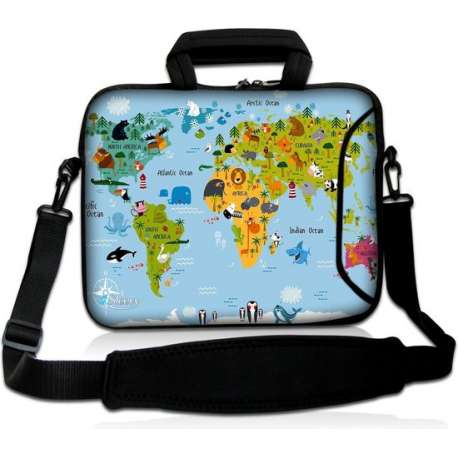 Laptoptas 15,6 inch wereldkaart dieren - Sleevy