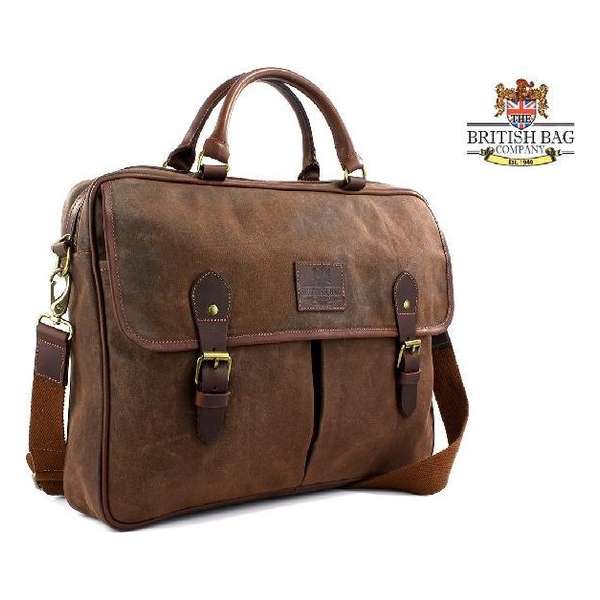 Tas “navigator” Canvas- Wax – Leer Bruin