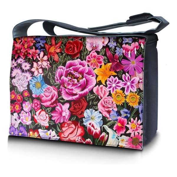 Laptoptas / messengertas 15,6 bloemen print - Sleevy