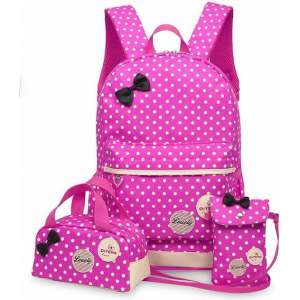 Kinder Rugzak set 3 delig stippen-Roze-meisjes-kind-handtas-schoudertas