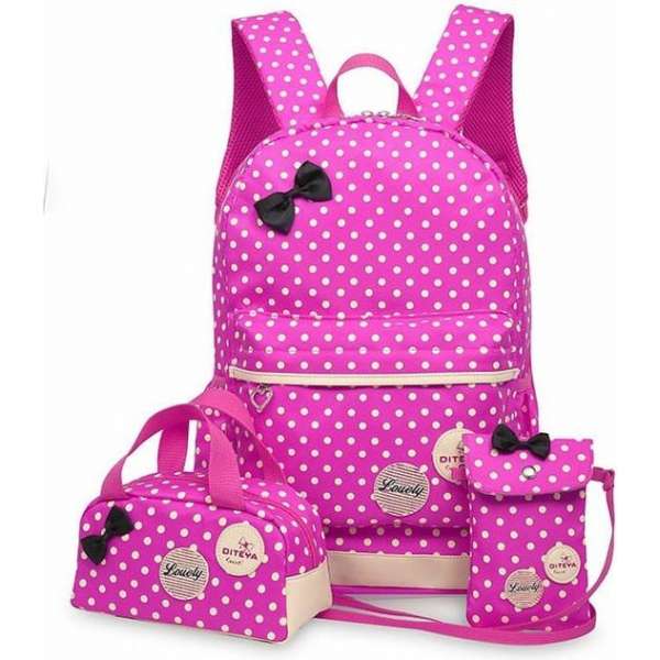 Kinder Rugzak set 3 delig stippen-Roze-meisjes-kind-handtas-schoudertas