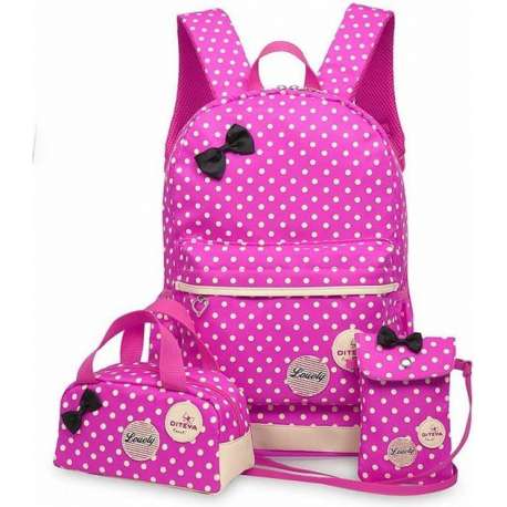 Kinder Rugzak set 3 delig stippen-Roze-meisjes-kind-handtas-schoudertas