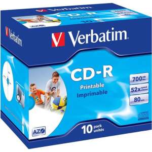 Verbatim 43325 CD-R AZO Wide Inkjet Printable Schijven - 10 Stuks / Jewelcase