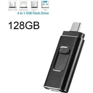 DrPhone EasyDrive - 128GB - 4 In 1 Flashdrive - OTG USB 3.0 + USB-C + Micro USB + Ligtning iPhone - Android - Tablet Opslag