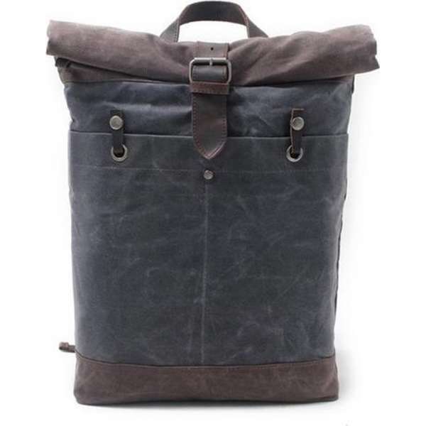 Moodadventures | Tassen | Rugzak Grijs Oiled Waxed Canvas - Leer | 30x11x45 cm.