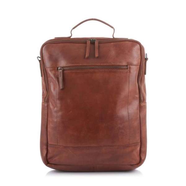 Bear Design Celso Leren Laptop Rugtas / Schoudertas - Cognac